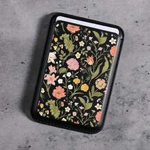 1pc Black & White Floral Pattern Leather Magnetic Card Holder Case Compatible With Apple 17 Pro MagSafe - Multicolor - View 2
