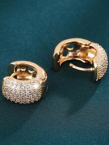 1 Pair Delicate Full Diamond Hoop Earrings, Luxury Quality Niche Earrings, Versatile Daily Wear Unisex Design - Earrings - View 4