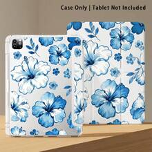 Ice Blue Five-Petal Flower Pattern Painted Effect Acrylic Crystal Tablet Protective Case, Compatible With Samsung/Apple///Honor/// Popular Tablet Models, With Stand, Foldable Anti-Bend, Silicone Reinforced Corners, Auto Wake/Sleep Function, Built-In Pen Slot, Multi-Angle Foldable Stand - Style 8 - View 8