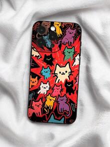Cute Cat Design Liquid Silicone Mobile Phone Case, Full Body Protection, Shockproof And Drop Resistant, Soft TPU Rubber, Compatible With Apple And Galaxy - Multicolor - View 5