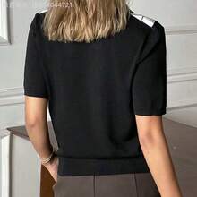 MewMuse.  Blusa de punto holgada de estilo casual y de oficina con bloques de color tipo argyle para mujer, ideal para primavera y verano - Negro - Ver 6