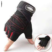 New Fitness Gloves Men And Women, Protective, Non-Slip Wrist Guards, Barbell Cycling Sports Equipment, Half-Finger Breathable - Black and Red - View 4
