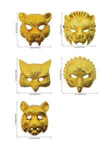 1 buah Topeng Setengah Wajah Halloween, Dirancang untuk Pesta Topeng, Pesta Karnaval, Topeng Hewan Berlapis Emas, Properti Permainan (Model Dikirim Secara Acak) - MultiWarna - View 12