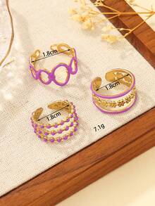 Bộ 3 chiếc nhẫn hở bằng thép không gỉ mạ vàng tối giản, thích hợp cho nữ đeo hàng ngày hoặc làm quà tặng. - Vàng - Xem 4