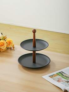 1 pieza, Soporte de servir de 2 o 3 niveles con varilla de soporte de madera, bandeja de exhibición de postres, frutas, pasteles, para té y decoración del hogar - Multicolor - Ver 16