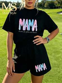 Muse Style New 2026 Summer Women's Casual Sports Street Style Retro College Round Neck Short Sleeve T-Shirt, With Mama Print, - T恤 - 查看 1
