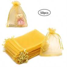50/100pcs Gold Organza Bags, Gift Bags, Small Drawstring Mesh Bags Suitable For Candy, Jewelry, Snacks, Holiday, Birthday Party, Wedding, Baby Shower Favors, Packaging - Gold - View 14