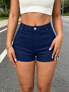 Women's Navy Blue Sexy Shorts Slim Fit Slant Pockets Buttons Front Mini Short For Daily Casual Summer Clothes Rave Music Festival Going Out Outfits - Navy Blue - View 6