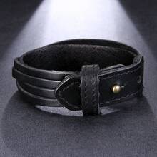 1pc Vintage Alloy Wide Leather Braided Cuff Bracelet, Suitable For Men's Daily Wear - Leather Bracelet - View 7