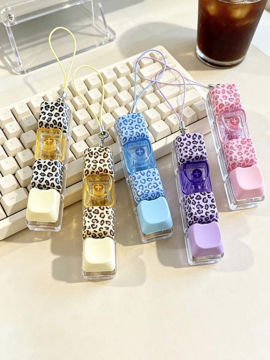 1 pieza Colgante de bolso con estampado de leopardo, un carácter de dopamina, cuatro botones de descompresión de estilo Ins, silencioso y crujiente, para presionar con la yema del dedo - Bolsas - Ver 1