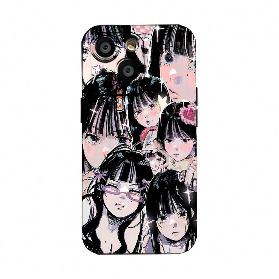 Collage brillante de chica anime rosa y negrofunda de teléfono Fundas compatibles con ,Apple,VIVO,OPPO,,, y Honor.Fabricadas en silicona TPU,ofrecen protección contra golpes y caídas.regalos para mamá - Negro - Ver 1