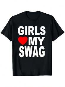 Camiseta Divertida con el Lema "Love My Swag" - Camiseta Unisex de Estilo Urbano de Corte Holgado para Hombres y Mujeres, Top Casual con Texto, Tallas Europeas (Para Todo el Año) - Camiseta Original Lavable a Máquina - Negro - Ver 6