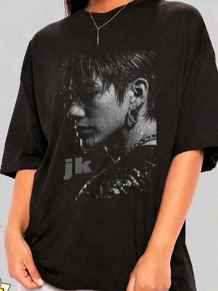 Jung Kook T-Shirt, Idol Graphic T-Shirt, Golden Era Inspired T-Shirt, Jung Kook Gift For Fans, Jung Kook T-Shirt 100% Cotton - 黑色 - 查看 1