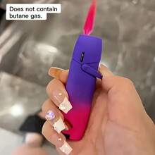 Adjustable Windproof Jet Flame Lighter Without Butane Gas, Mini Portable Torch Lighter, Cute Stylish Lighter For Ladies, Multipurpose Lighter For Camping Barbecue Kitchen Use, Ideal Gift For Women(No Gas) - 藍紅色 - 不含丁烷氣體 - 查看 3