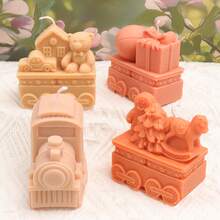 Zhonghui Mold 3D可愛小火車矽膠模具，可用於蠟燭製作、可重複使用，節日禮盒熊樹造型，肥皂樹脂石膏模具，DIY手工裝飾 - Train - 查看 4