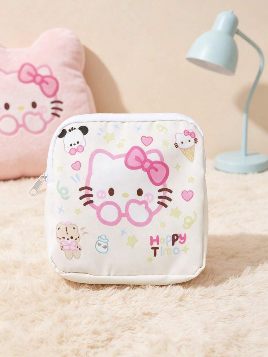1PC Large-Capacity Sanitary Napkin Storage Bag, Cute Cartoon Kitten Pattern Sanitary Napkin Storage Bag, Portable Menstrual Products Set, Multi-Functional Waterproof Storage Bag - Multicolor - View 1