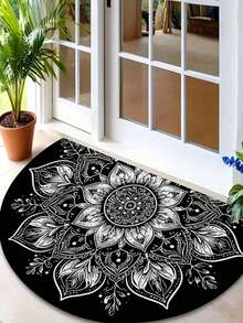 1pc Semi-Circular Floor Mat With Mandala Pattern – Easy-To-Clean Black And White Entryway Mat Suitable For Front Doors, Kitchens, Gardens, And Patios - A - View 8