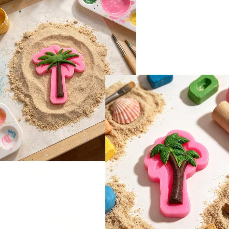 創意極簡粉色椰子樹造型矽膠模具,手工生日場景裝飾,石膏製道具,易脫模,可重複使用矽膠模具 - 粉紅色 - 查看 1