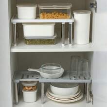1 pieza Estantería ajustable y retráctil, organizador multicapa multifuncional, soporte para utensilios, condimentos y contenedores, organizador universal para cocina, baño y dormitorio - Multicolor - Ver 5