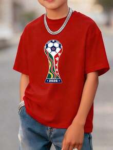 Boys' Short Sleeve Cotton T-Shirt With 2026 World Cup Trophy And Flag Print, For World Cup Matches/Daily Fan Wear WEOH - 紅色 - 查看 12