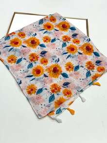 1pc Simple Printed Women's Scarf, Fashionable New Style Sun Protection Beach Scarf, Silk-LikeLinen Feel Shawl For Women - Orange - View 4