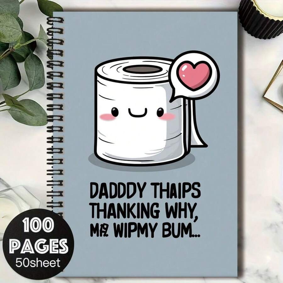 100-Page/50-Sheet Cute Cartoon Toilet Paper Pattern Spiral Notebook, Suitable For Work Records, Study Notes, Diary Writing, Daily Planning, Memo, And Makes A Great Gift For Graduation, Birthday, Etc. Practical And Fun, Adds A Bright Touch To Your Note-Taking. - I - View 1