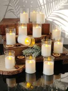 24pcs/Set Flickering LED Flameless Candles With Timer Remote Control, Battery Operated LED Wishing Candles, Suitable For Christmas, Halloween, Valentine's Day, Mother's Day, Dining Table, Wedding, Party, Gift, Holiday - Transparent-warm Light - View 6