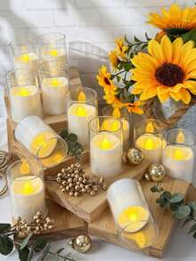 24pcs/Set Flickering LED Flameless Candles With Timer Remote Control, Battery Operated LED Wishing Candles, Suitable For Christmas, Halloween, Valentine's Day, Mother's Day, Dining Table, Wedding, Party, Gift, Holiday - Transparent-warm Light - View 7