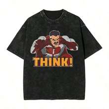 Camiseta Lavada Invencible Omni-Man Think, Camiseta de Moda Hip Hop, Ropa Urbana Oversize, 100% Algodón, Camisetas de Verano para Hombre y Mujer, Conjuntos de Verano para Mujer, Camiseta de Anime 100% Algodón, Camisetas Vintage RBBF - Negro - Ver 7