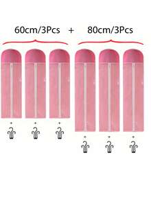 3 et 6 pièces Sac de rangement de perruque portable de 60 à 80 cm de long, noir/rose/blanc, avec crochets en plastique, anti-poussière et anti-humidité, pratique pour les voyages - Multicolore - Voir 18