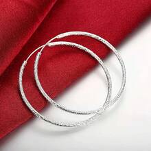 925 Sterling Silver Round Earrings, Elegant Dangle Earrings For Wedding Promises, Fine Hoop Earrings, Simple And High Quality, Versatile For Women. - 羅莎 - 查看 4