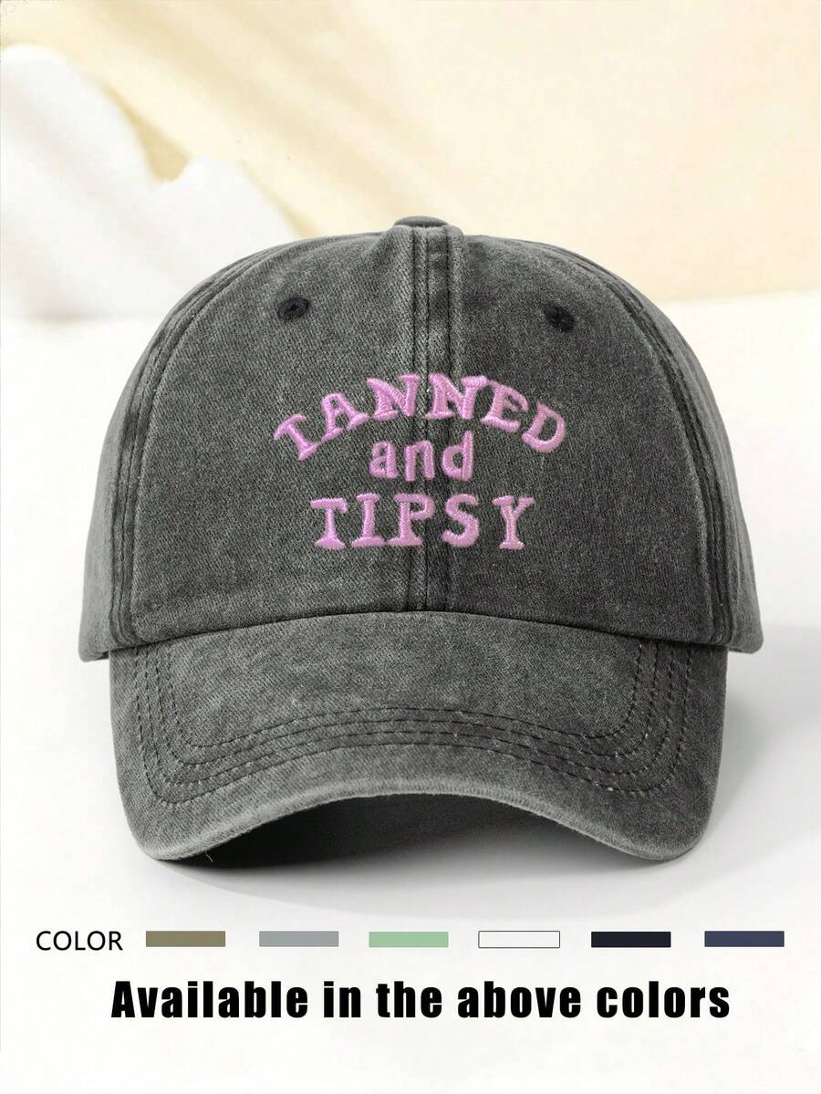 1顶女士“TANNED AND TIPSY”刺绣软顶棒球帽，帽檐可调节，透气户外帽，适合户外运动、露营、旅行、节日礼物 - A - 查看 1