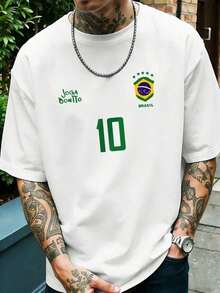 Men's Graphic T-Shirt, Retro Brazil Football Jersey - Legendary Number 10, Casual Football Fan Outfit, Soccer Shirt, 100% Polyester Breathable Knit Fabric, Regular Fit Crew Neck Design - 白色 - 查看 1