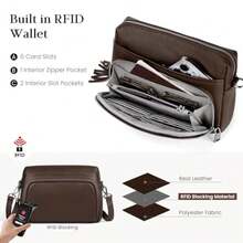 befen Genuine Leather Crossbody Purses for Women Small Crossbody Bags Purse with Built in RFID Blocking Wallet - Gris claro - Ver 3