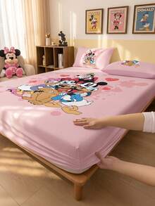 South Life Disney 1件裝迪士尼米奇鼠家庭印花包床單（不含枕套），親膚床墊套，可愛卡通床上用品，柔軟透氣床墊保護套，適用單人/雙人/加大/特大床，可機洗 - 彩色 - 查看 8