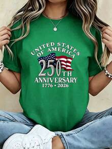 Women 250th Anniversary American Flag Tee, 1776-2026 250 Years Independence 4th Of July Casual Crew Neck Short Sleeve Graphic T Shirt - 預設圖 1 - 查看 7