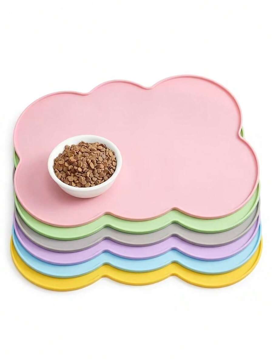 1pc Indoor Pet Feeding Mat, Suitable For Medium & Small Pets - Ideal For Pets With Claws - Compatible With All Floor Types - Machine Washable (Available In Gray, Pink, Blue, Yellow) - Multicolor - View 1