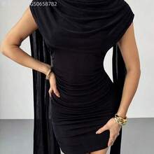 Fengyu Women's Clothing Store  Vestido elegante y casual con cinta fluida y delgada, vestido de festival/vestidos elegantes para fiesta/atuendos de Acción de Gracias para mujeres/vestido de Año Nuevo/vestidos de invierno para mujeres/ropa de otoño/vestido de Año Nuevo/vestido de fiesta/falda negra/vestido negro - Niebla azul - Ver 9