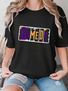 Women's Retro Purple Gold Game Day T-Shirt, Vintage Team Spirit Tee, Clothing For Football, Basketball, And Baseball Fans, 100% Cotton, Short Sleeve, Crew Neck, Distressed Graphic Design, Gift For Sports Lovers For Men W-1 Casual Blouses For Women - 黑色 - 查看 7