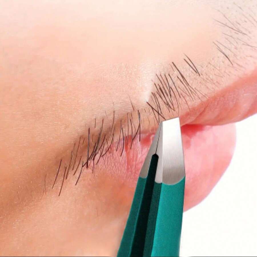High-Precision Stainless Steel Tweezers-Ergonomic Design, Accurate Hair Removal, Suitable For Beard And Moustache Repair, Including Cleaning Solution, Hair Removal Tools, Metallic Luster - Green - View 1