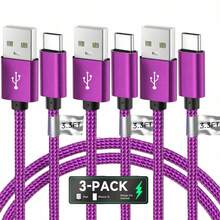 3pcs/Set USB-C Data Cable (10ft/6ft/3.3ft) USB To USB-C Charging Cord, Fast Charging Type-C Braided Cable Compatible With Galaxy S25 S24 S23 S22 S21 S20 A25 A54 A15 A14, Note, Flip, Pixel, Moto And More - Multicolor - View 37