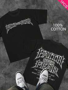 Men's Christian T-Shirt "FAITH OVER FEAR" | Psalm 118:6 Biblical Design | Inspirational Streetwear | 100% Cotton | Unisex Fit | Ideal Gift For Believers - 銅色 - 查看 1