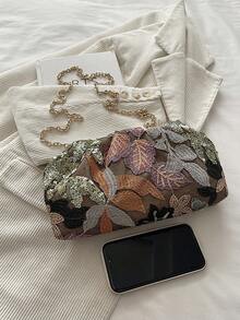 1件綠色亮片裝飾尼龍百褶晚宴包，女款單肩包，春季新品 - 綠色 - 查看 4