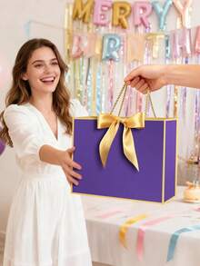 8 Or 4 Pack Black Gift Bags With Handles, 11 Inch Medium Size, Suitable For Birthday Party, Graduation Gift Packaging, Girlfriend Gift Packaging, Wedding, Gender Reveal Party And Party Gift Packaging (Purple) - Multicolor D - View 3