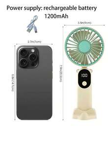1200mAh Portable Handheld Fan, Mini Fan, Neck Hanging Fan, USB Rechargeable, LED Display, 6 Speed Adjustable, Phone Holder Design, With Lanyard, Personal Cooling Fan. Suitable For Office, School, Dorm, Beach, Vacation, Travel, Gift, Holiday Essential For Men And Women - Multicolor - View 7