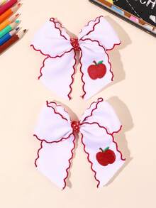 2pcs Back To School Hair Bows,Back To School Apple Hair Bow Clips,Fashion Hair Accessories For Stdent/Teen Back To School Party Gifts - White - View 3
