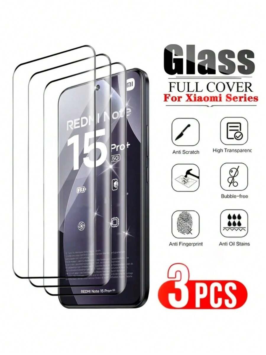 3片装屏幕保护膜,兼容红米Note 15/14 Pro/Pro+/Plus/13/12 Pro,高清透明,支持指纹解锁,保护性强。 - 無色 - 查看 1