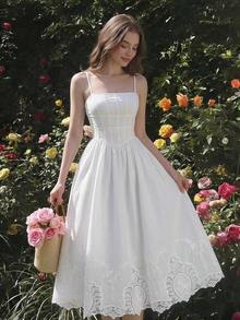 MOD Vestido midi bordado para mujer - Blanco - Ver 2