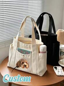 Personalized Pet Photo And Name Tote Bag – Custom Pet Portrait And Name Canvas Bag, Personalized Dog Mom Tote Bag, Custom Dog Tote Bag, Pet Portrait Bag - Multicolor - View 1