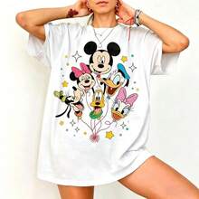 (Sous licence Disney. Mickey Mouse) Thème classique Disney pour une soirée jeux de rôle : T-shirts élégants en coton pour femme, ornés de ballons à l'effigie de Mickey, Minnie, Donald, Daisy, 1Dingo et Brutus, décorés d'étoiles et de pois colorés. Doux, confortables et respirants, ils sont parfaits au quotidien, pour le shopping, les voyages, les fêtes et les moments de détente à la maison. Une excellente idée cadeau pour femmes, hommes et couples. Un indispensable pour toutes les femmes ! - Blanc - Voir 6